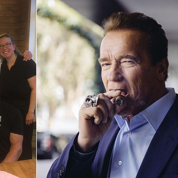 Arnold Schwarzenegger äter frukost på ett café i Billdal.