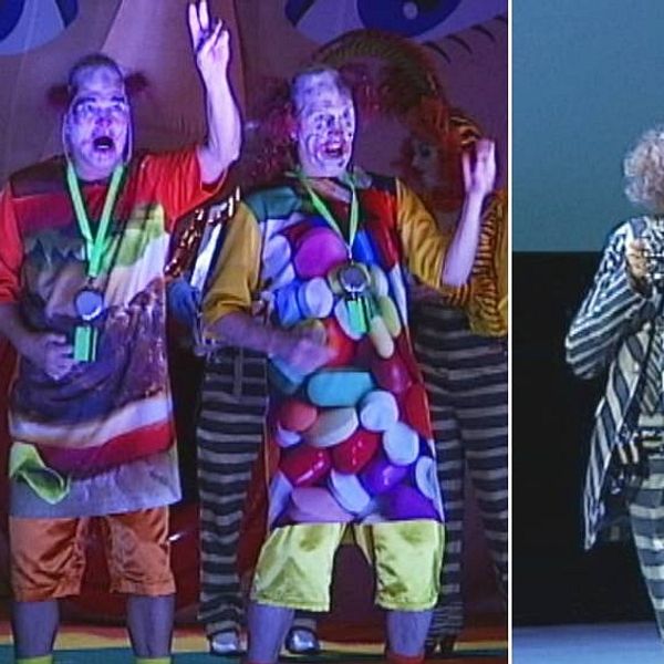 clown, clowner, teater, opera, paraply