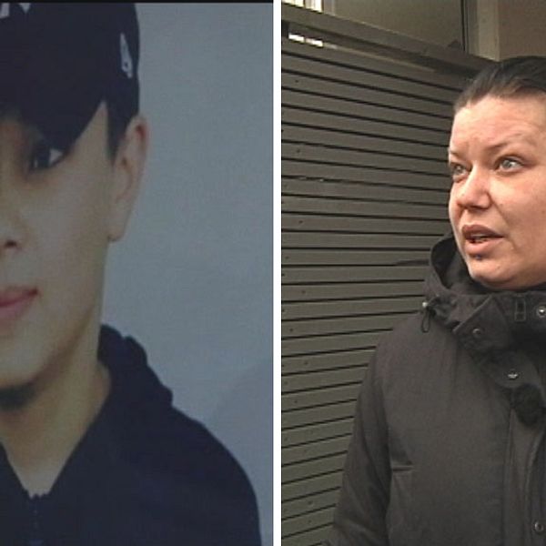 15-årige Robin sköts ihjäl för ett år sedan. Till höger mamman Carolina Sinisalo. Foto: SVT
