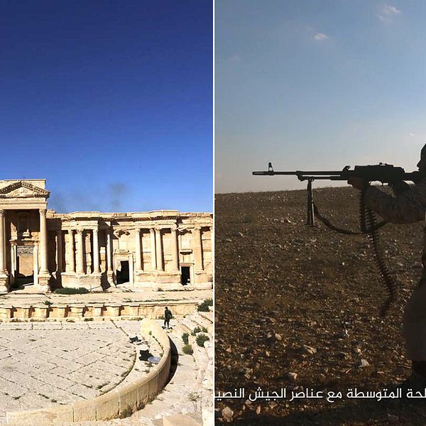 Den romerska teatern i Palmyra och en soldat