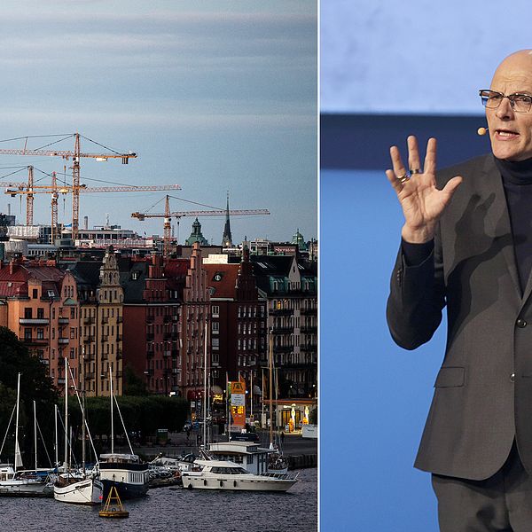 Byggkranar över Stockholm och arkivbild på Kjell A. Nordström.