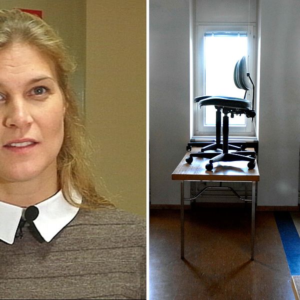 Ungdomscoachen Anna Erlingsson och tomt klassrum