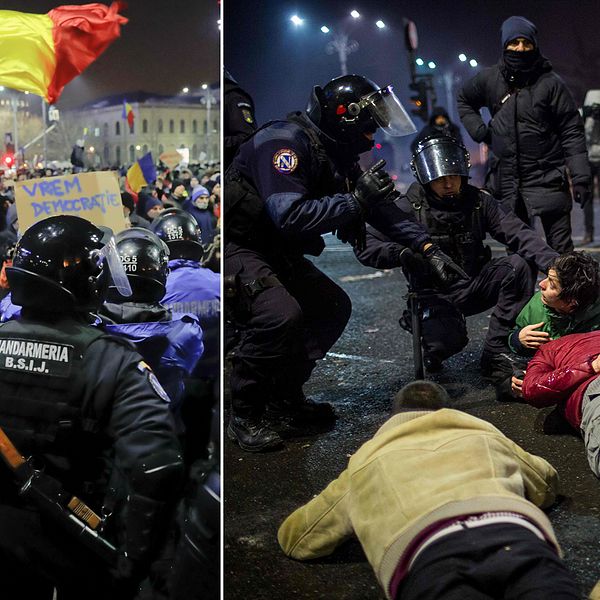 Rumänsk kravallpolis sattes in, bland annat i huvudstaden Bukarest, i samband med de omfattande protesterna.