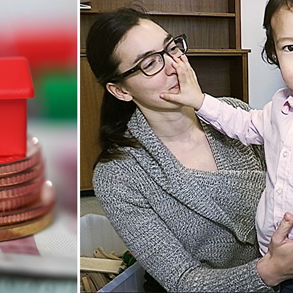 Pengar och mamma med sin son
