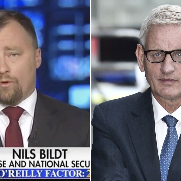 Nils Bildt (till vänster) under sitt omtalade framträdande i Fox News och Carl Bildt (höger).