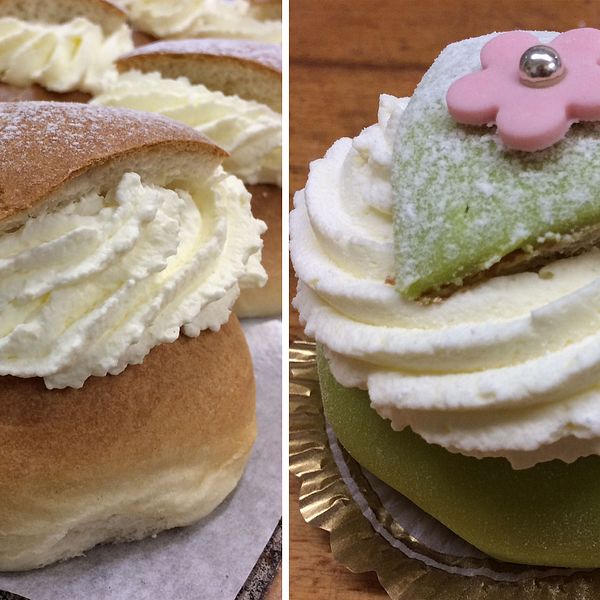 Vanlig semla och prinsess-semla