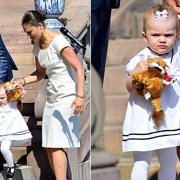 Det soliga leendet lät vänta på sig när prinsessan Estelle tog emot på Öppet Slott tillsammans med pappa Daniel och mamma Victoria.