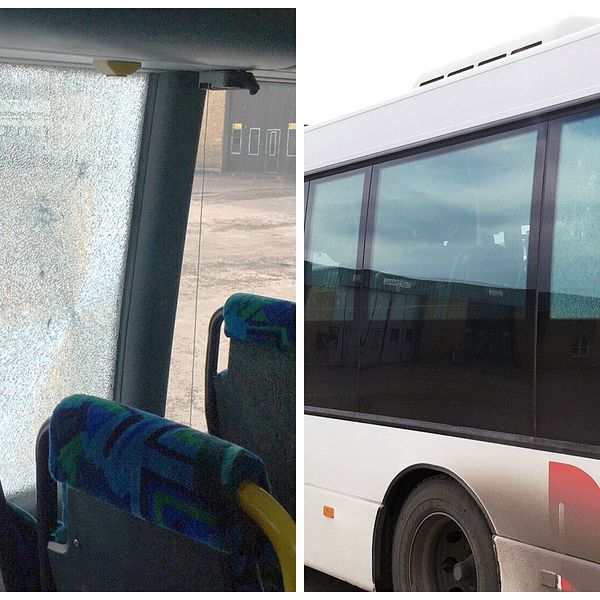 Krossade fönster på Dalatrafiks buss
