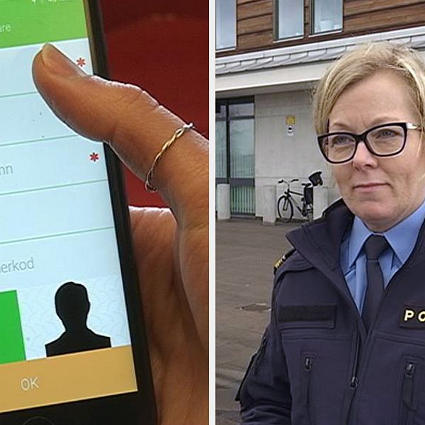 Lotta Petersson, kommunpolis i Kalmar, visar den nya trygghetsappen.