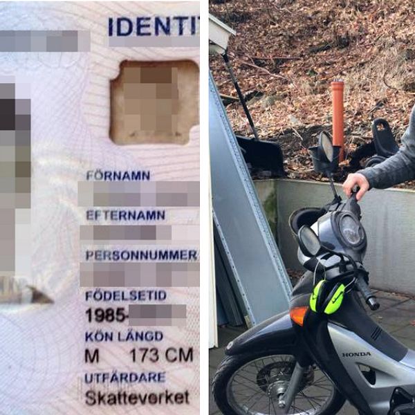 Mikael Carlund och ID-kortet som hittades efter stölden.