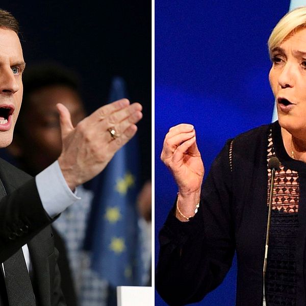 Socialliberala En Marche-rörelsens presidentkandidat Emanuel Macron och Nationella Frontens Marine Le Pen.