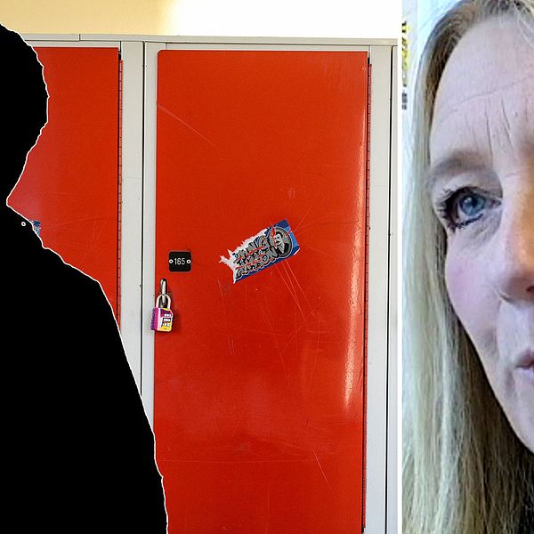 bilden är Ingela Hamlin, grundskolechef i Uppsala, och en siluett framför skåp i gymnasieskola
