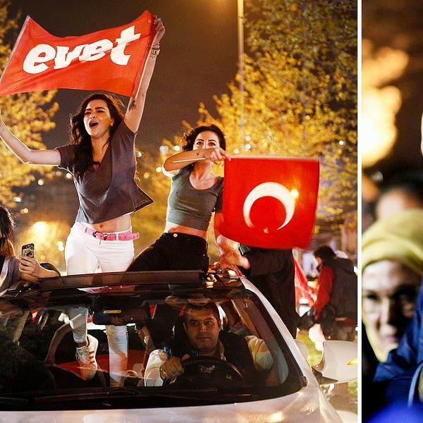 Ja-anhängare i folkomröstningen firade på Istanbuls gator efter segern som ger president Erdogan betydligt mycket mer makt.