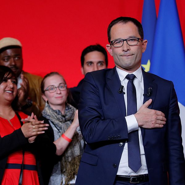 Benoît Hamon, presidentkandidat för Socialistpartiet, besviken efter att ha slagits ut i första omgången av franska presidentvalet.