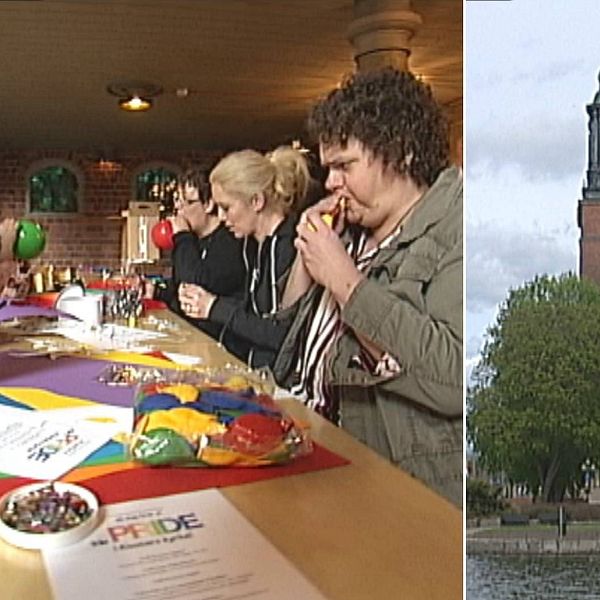 Klosters Kyrka i Eskilstuna, hbtq-personer som pyntar inför Pridefirandet.
