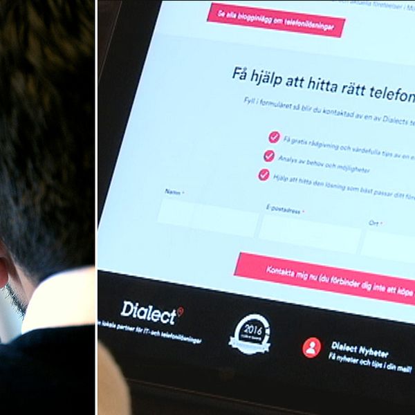 En telefonförsäljare och Dialects hemsida.