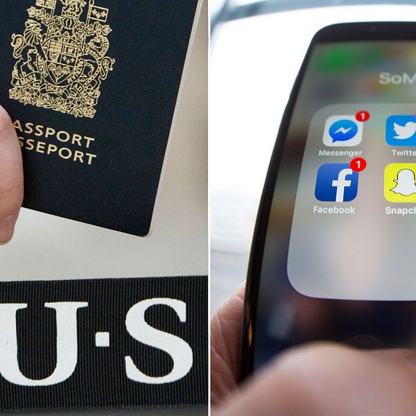 Kanadensiskt pass och en telefon med flera sociala medieappar