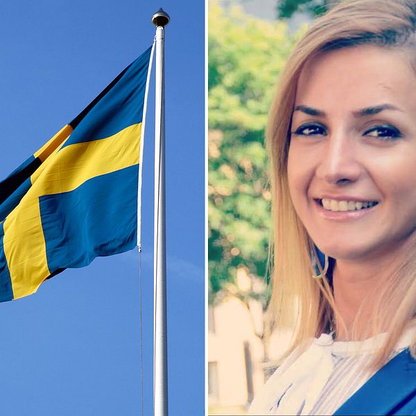 En svensk flagga syns tillsammans med Talayeh Shabanifard.