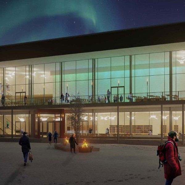 Exteriörskiss av nya kulturhuset i Kiruna.