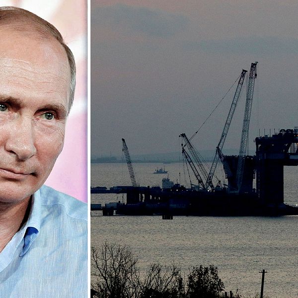 Rysslands president Putin och bron över Krim.