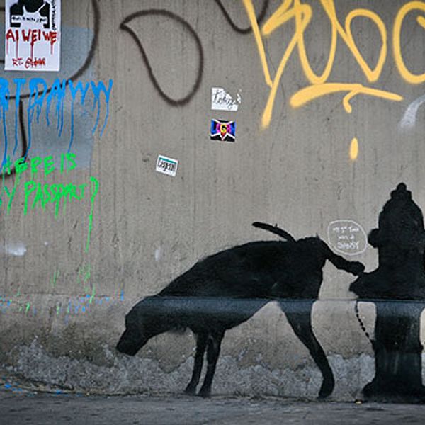 En av målningarna som Banksy har gjort på sin ”oktober-utställning”.