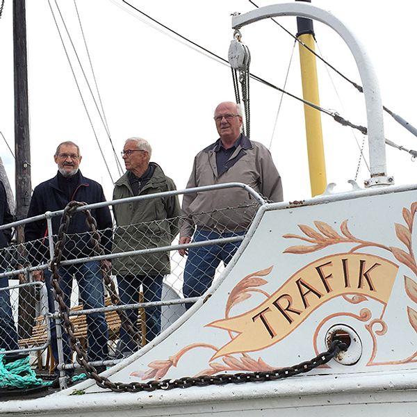 Sällskapet S/S Trafiks Vänner i Hjo har haft ett tungt år. Från vänster: Rolf Birgerson, skeppare, Anders Svenson, kassör, Göran Jonsson, ordförande och Thomas Gruvesäter, sektreterare.