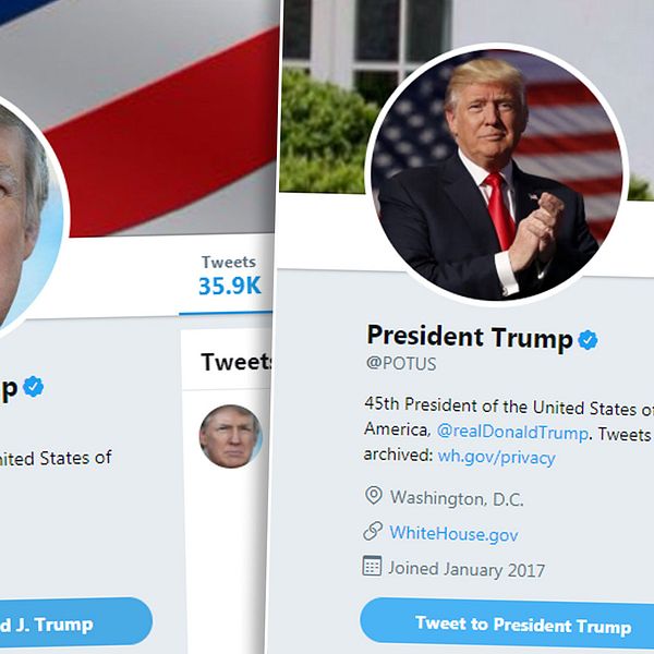Trumps två twitterkonton: sitt privata och sitt officiella konto som president.