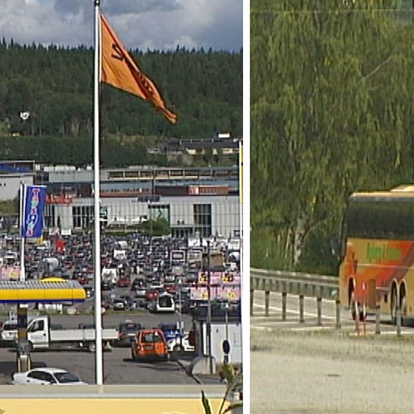 Översikt över Birsta handelsområde samt en bild på en buss från Byberg Nordin.
