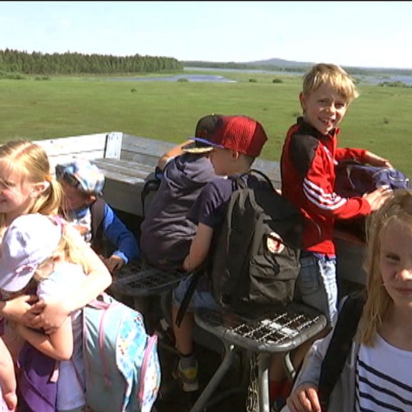 grupp med skolbarn ute på Store mosse