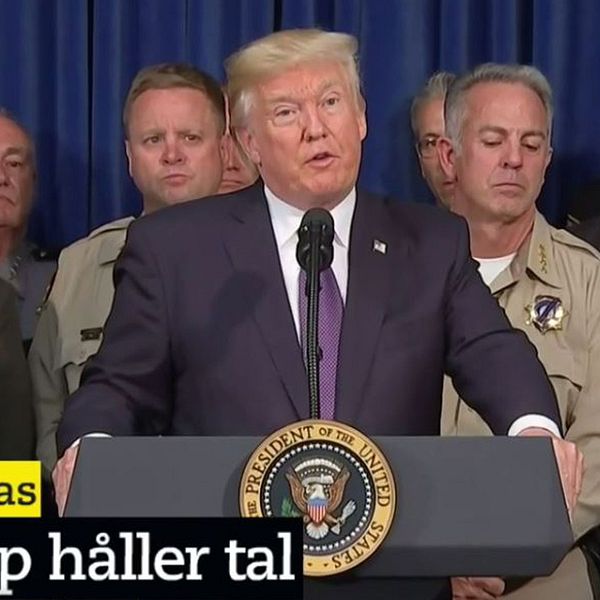 Donald Trump håller presskonferens i Las Vegas.