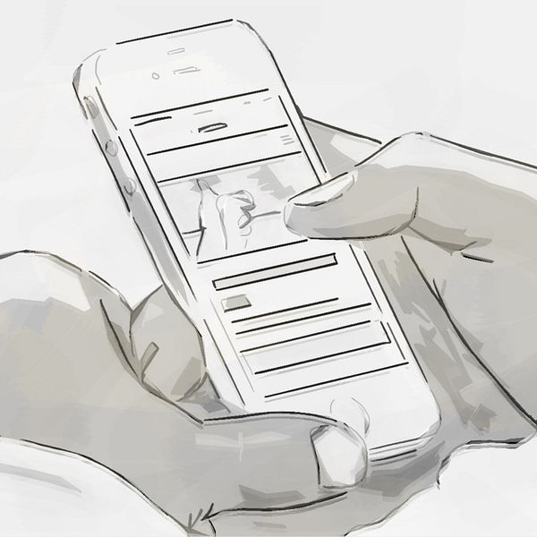 illustration av händer som håller mobiltelefon