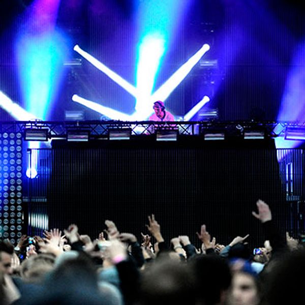 DJ:en och musikproducenten Avicii, Tim Bergling, under en konsert på Söderstadion i Stockholm.