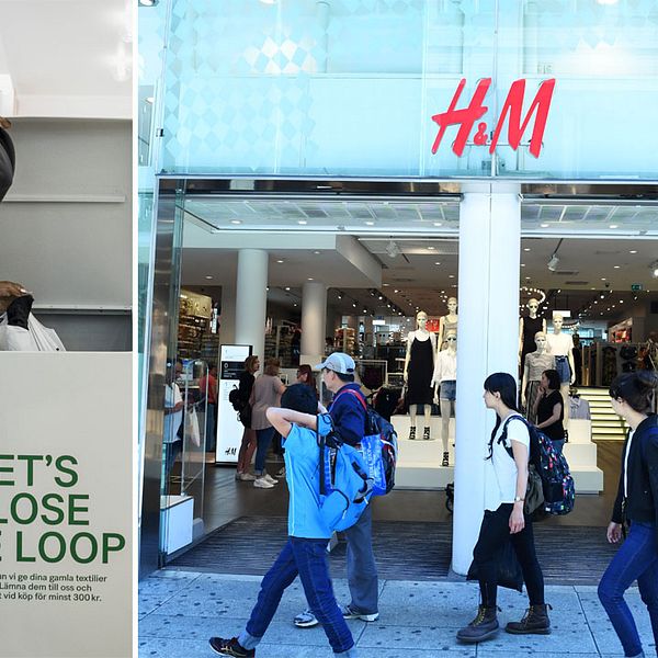 En kvinna som återvinner kläder och en H&M-butik.