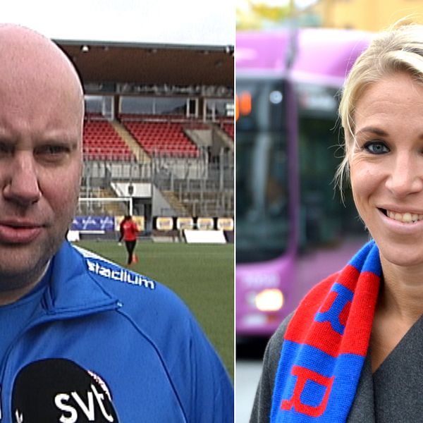 KIF örebros före detta huvudtränare Martin Skogman och nya huvudtränaren Elin Magnusson.