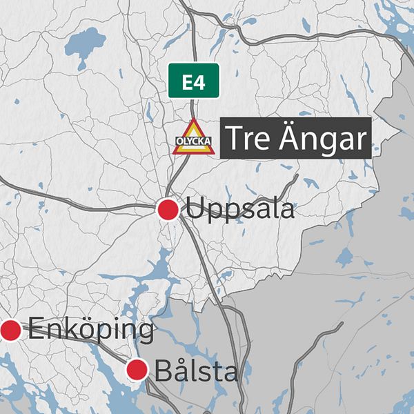 Karta över rastplatsen Tre Ängar norr om Uppsala.