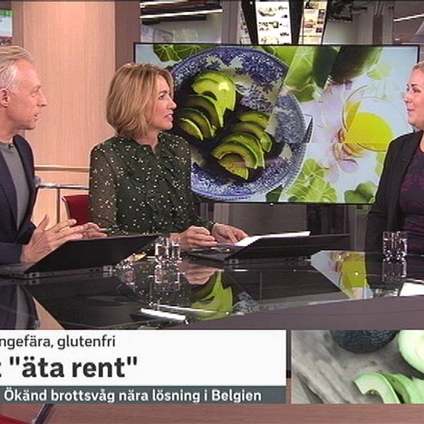 Programledarna André Pops och Karin Magnusson frågar SVT:s reporter om den nya trenden att ”äta rent”.