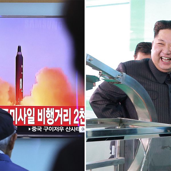 Arkivbilder på en robot, uppskjuten av Nordkorea, och landets ledare Kim Jong-Un.