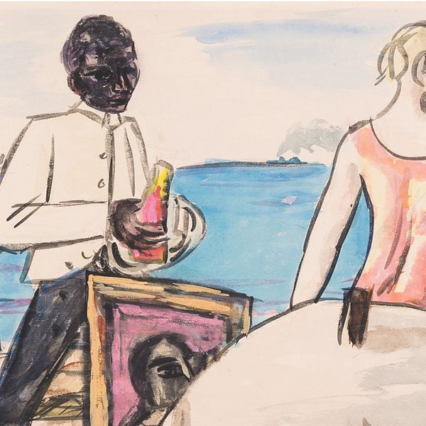 Max Beckmanns gouache och akvarell från 1934 ”Zandvoort Strandcafé” finns med bland de utställda verken.