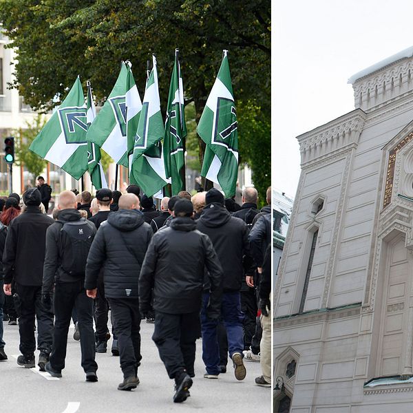 Nazister demonstrerar i Göteborg samt Stockholms synagoga
