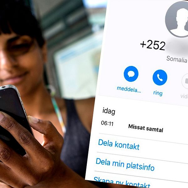 En kvinna med mobil och en uppringningskärm på telefon