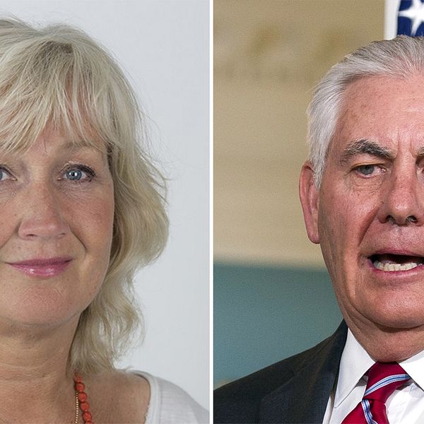 Till vänster Erika Bjerström. Till höger Rex Tillerson.