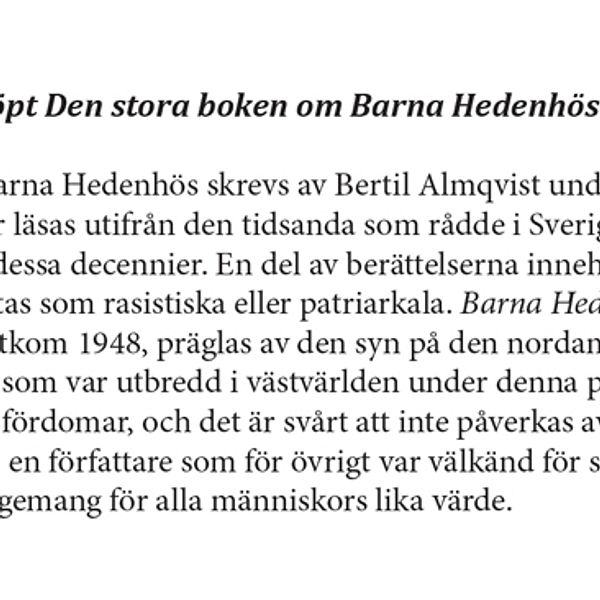 Bokförlaget Bonnier Carlsens följebrev till Hedenhös-samlingen. Del 1.