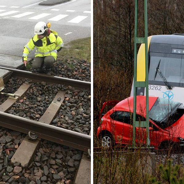 Här fastnade bilen innan den blev påkörd av tåget vid en korsning i Stenungsund.