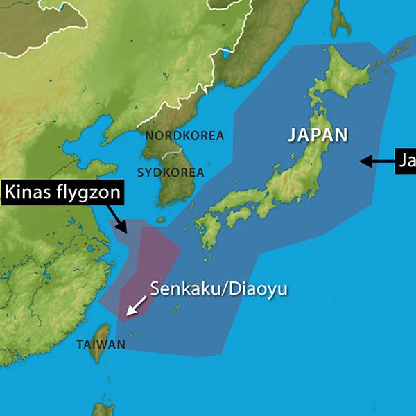 Japans och Kinas flygzoner överlappar varandra delvis