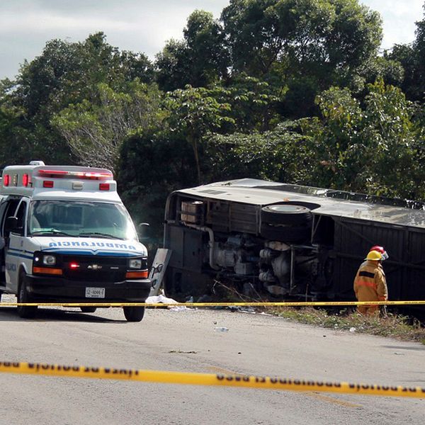 Bussolyckan skedde i Mahahual, Quintana Roo i Mexiko.