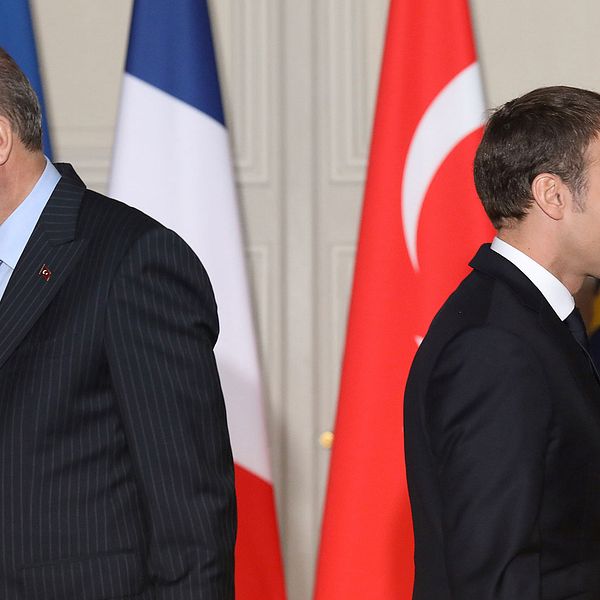 Turkiets president Recep Tayyip Erdogan och Frankrikes president Emmanuel Macron