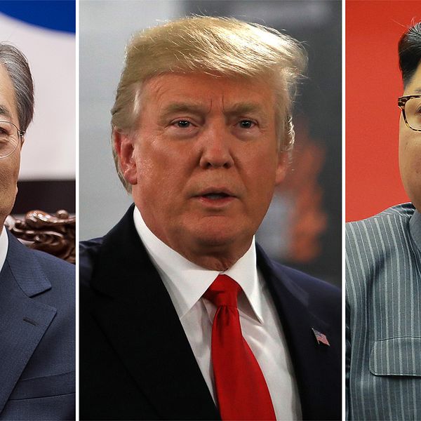Sydkoreas president Moon Jae-il, USA:s president Donald Trump och Nordkoreas ledare Kim Jong-un.