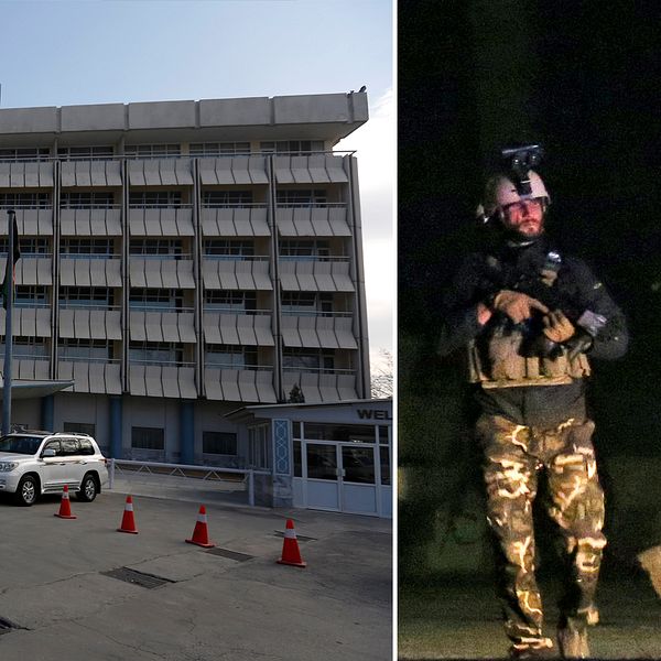 Afghanska säkerhetsstyrkor på plats vid Hotel Intercontinental i Kabul.