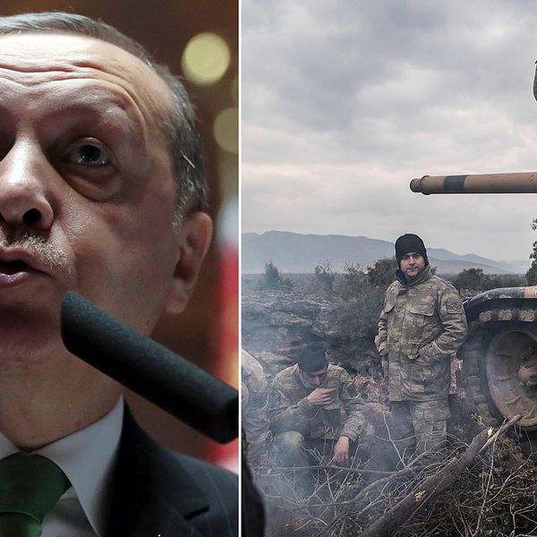 Turkiets president Recep Tayyip Erdogan hotar med att skicka tillbaka 3,5 miljoner flyktingar till Syrien. På söndagen väntade turkiska soldater i Hassa på att gå över den syriska gränsen.