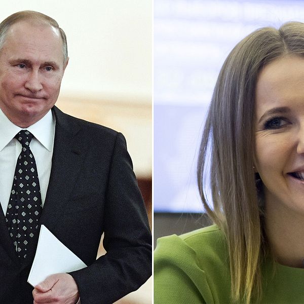 Rysslands president Vladimir Putin och kandidat till posten Ksenia Sobtjak.